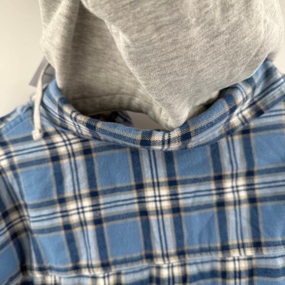 American Eagle Flannel Men's Size XL Super Soft NWT Blue Plaid Detachable Hoodie - Picture 7 of 16